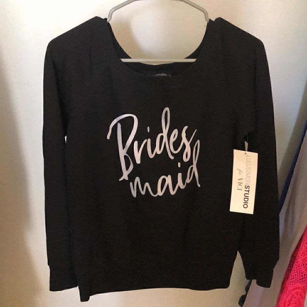 Black off the shoulder bridesmaid sweatshirt NWT sz S